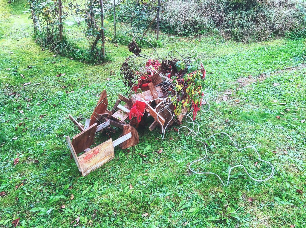 current situation ikebana performance at Crossbreeds Cracks Currents PF25 Dornach Extension Exhibition