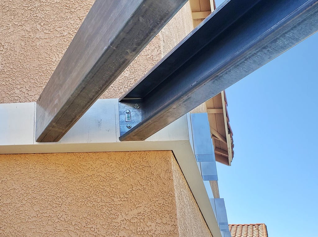 Steel insert beams attached to wall of home in Temecula, CA.
