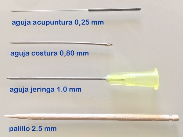 agujas de diferentes tamaños