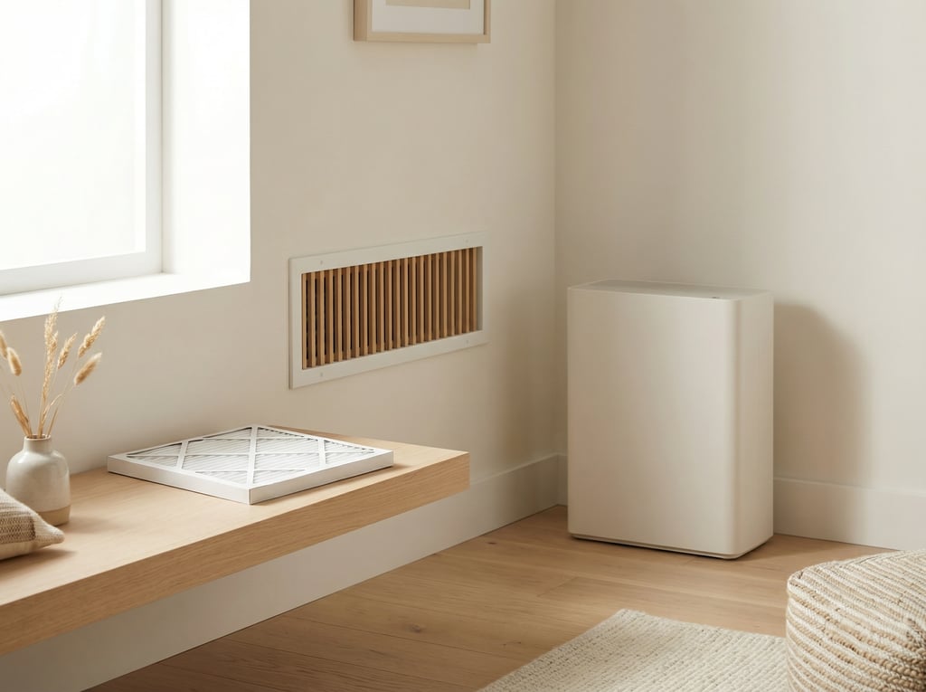 Không gian sống tối giản với ánh sáng tự nhiên, thể hiện không khí trong nhà dễ chịu