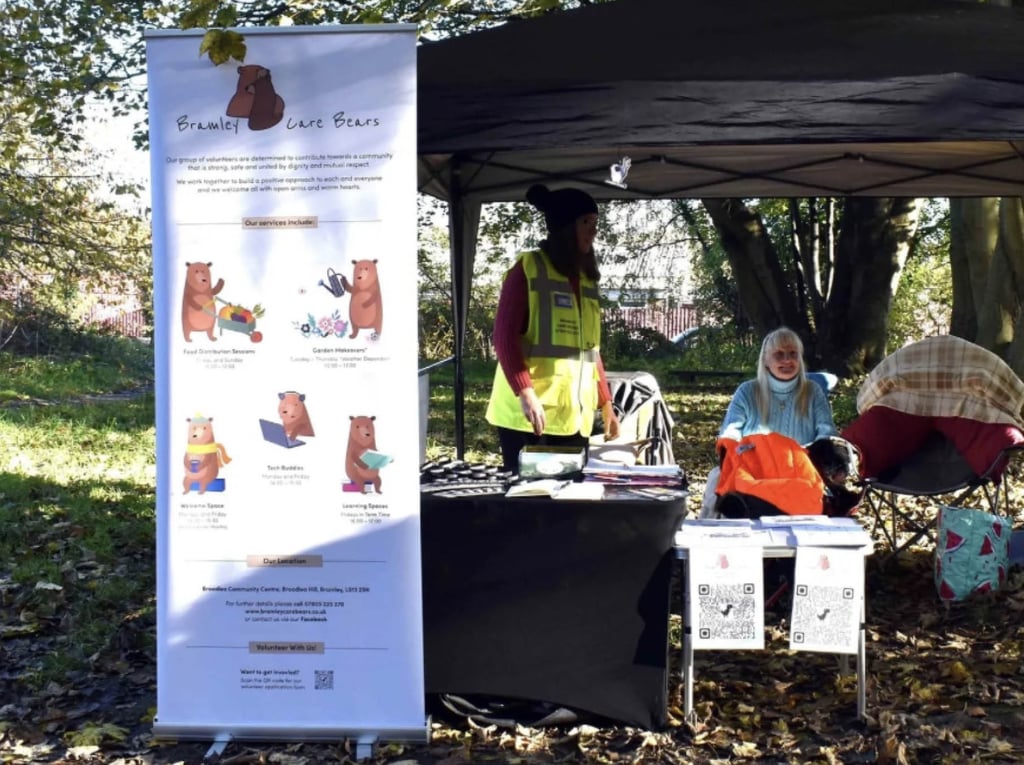 Event graphics banner showing branded signage and backdrop design for Bramley Care Bears