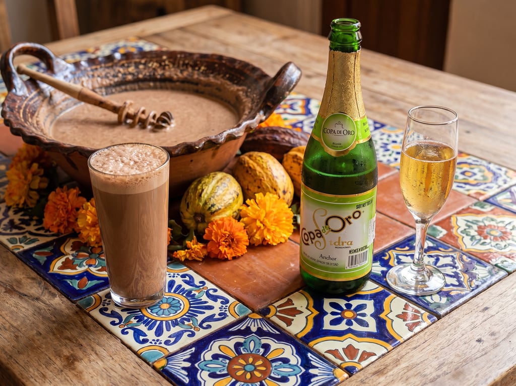 bebida de cacao espumoso y sidra copa de oro cholula