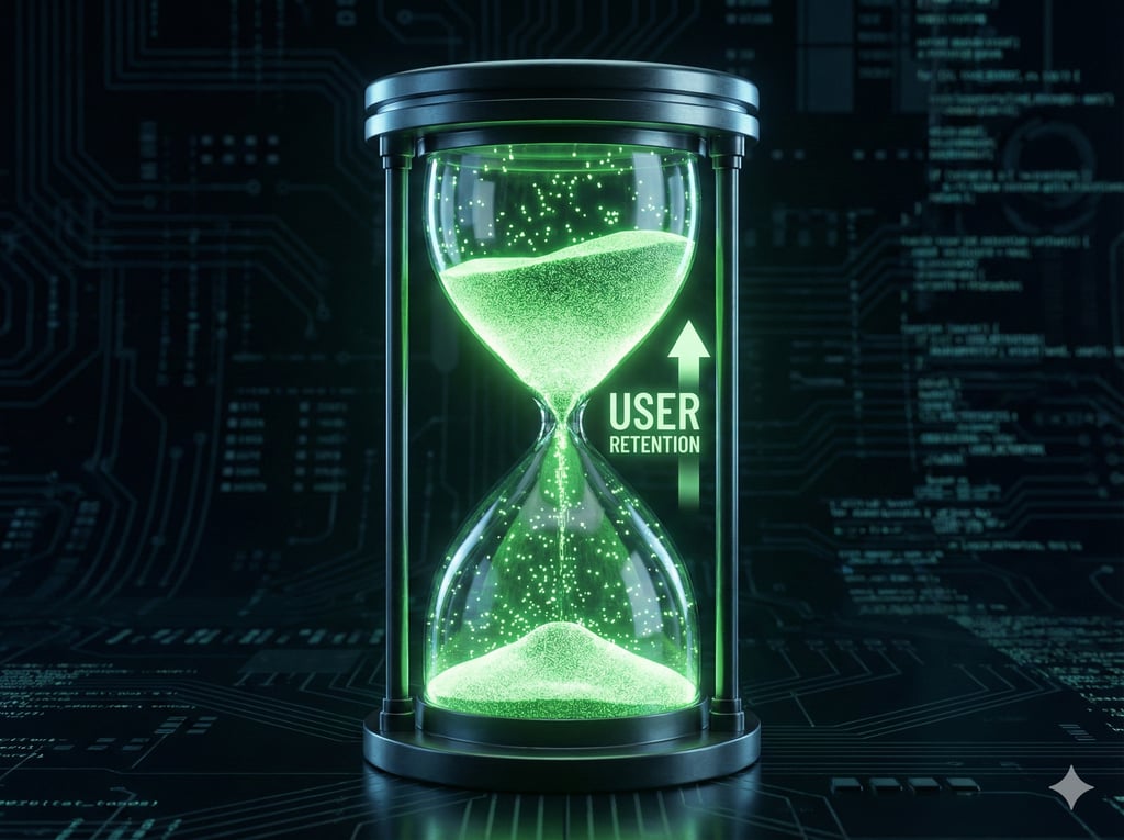 Ampulheta digital simbolizando maior tempo de retenção do cliente no Tour Virtual 360.