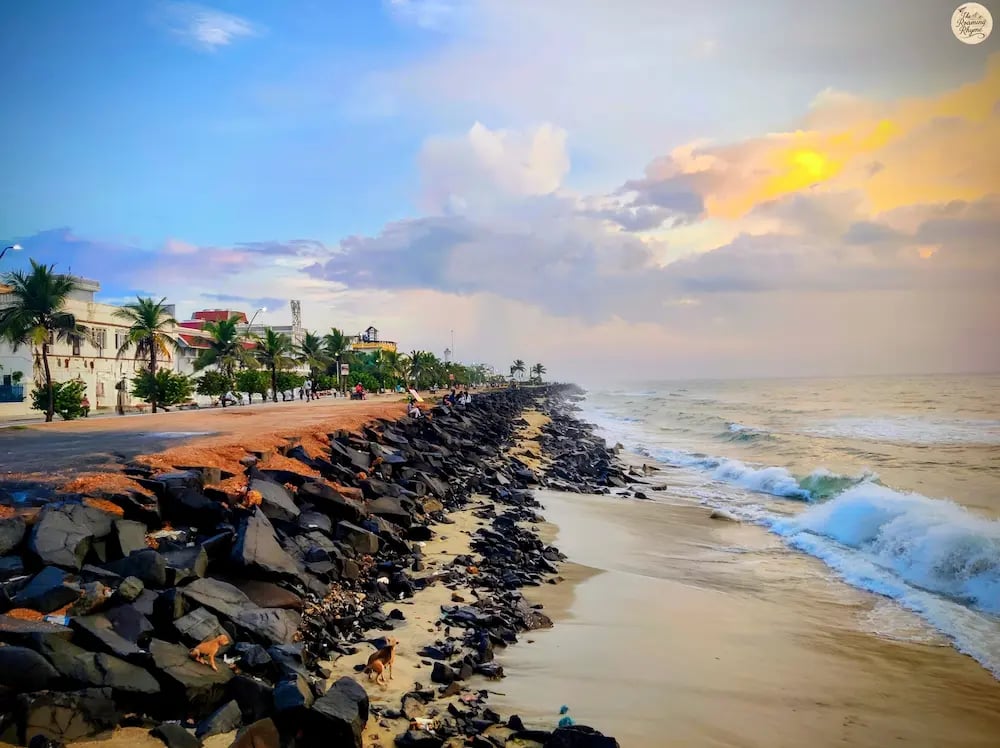 Early sunrise view at Pondy’s rocky shoreline.
