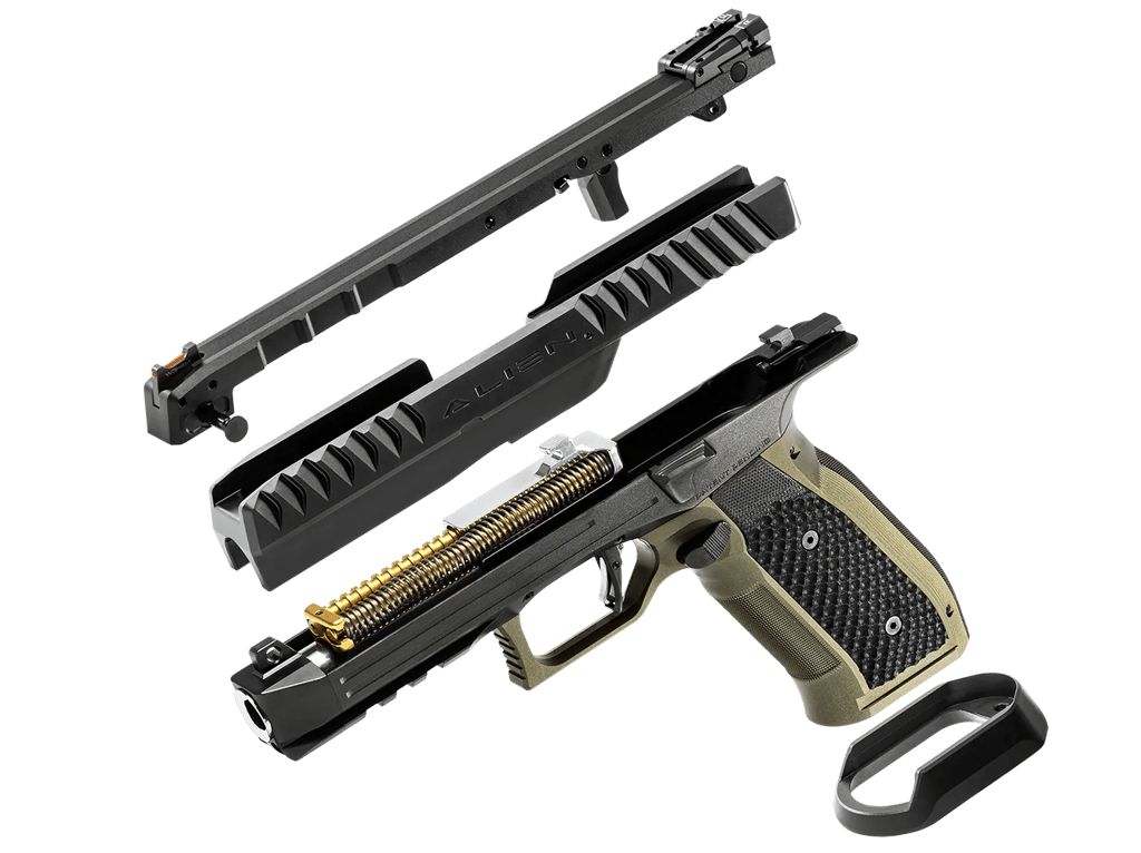 Laugo Arms Alien in ihre groben Bestandteile zerlegt.