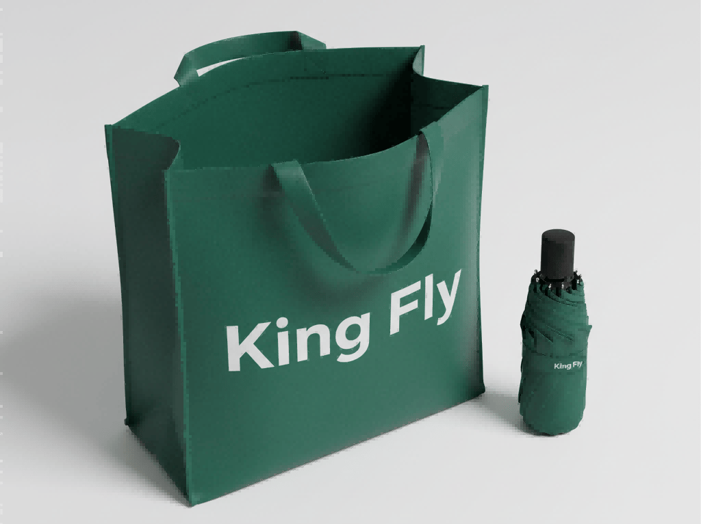 King Fly Event Swag: Green Tote Bag & Compact Umbrella.