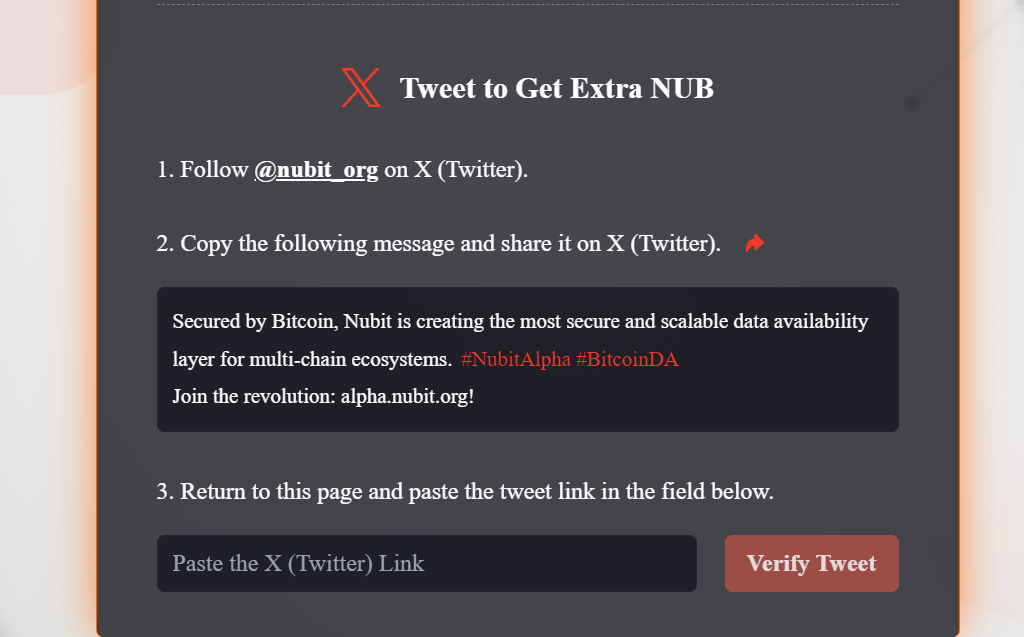 Retweet Nubit testnet to unlock extra bonus