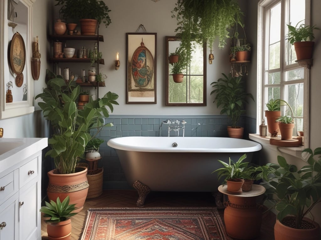 A cozy living room corner with layered rugs, woven baskets, and warm-toned cushions bathed in soft natural light.