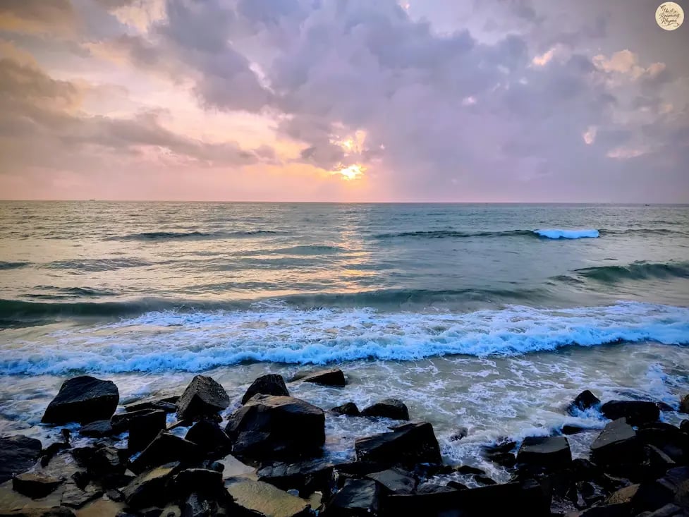 Sunrise at Rock Beach in Pondicherry. 