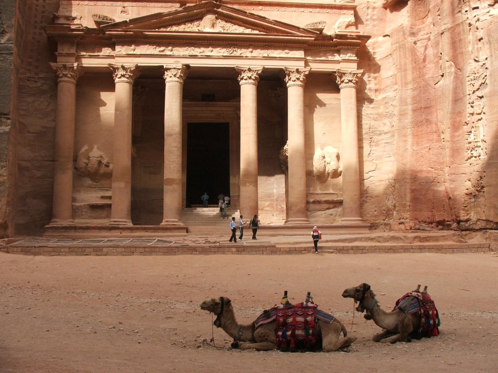Petra Treasury with camels resting