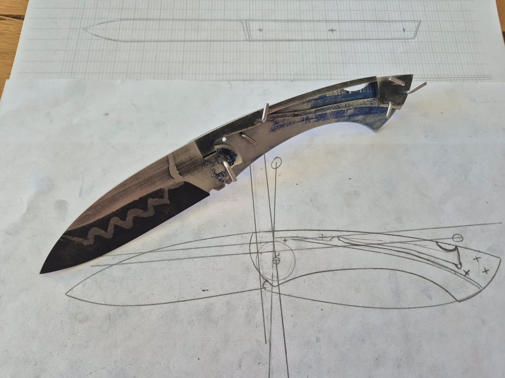Dessin préparatoire d’un couteau pliant artisanal