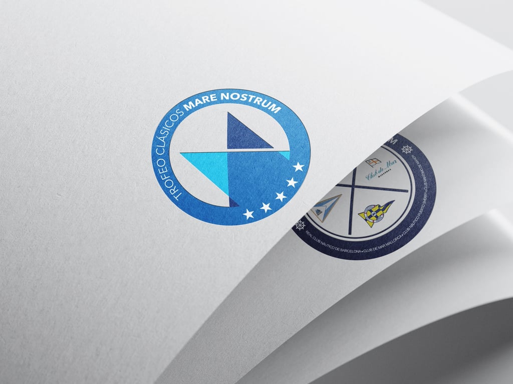 Dibujo de un logo circular en tonos azules del Trofeo Clásicos Marenostrum