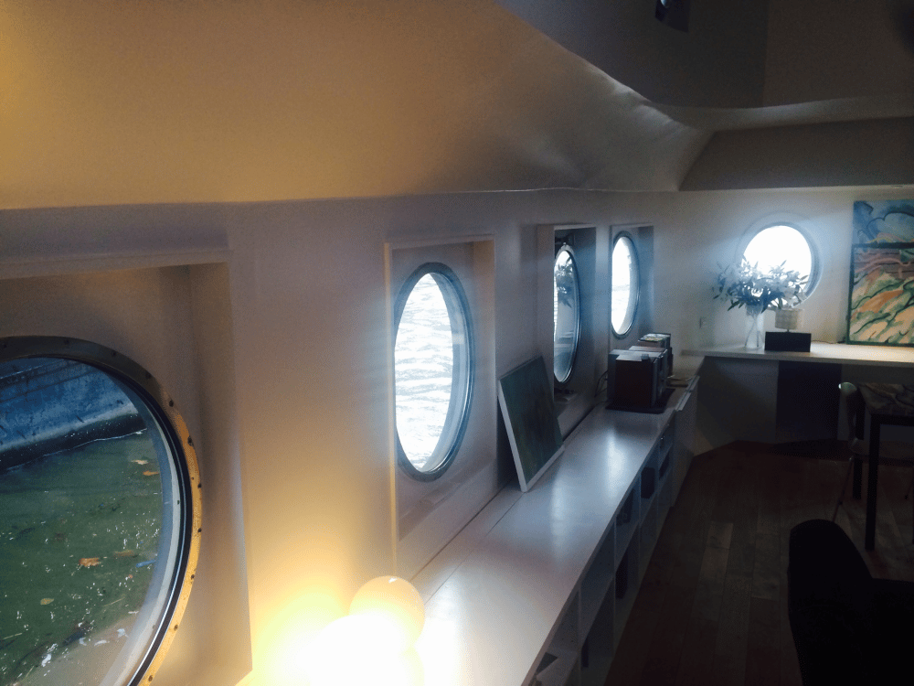 Portholes in a Dutch barge living room