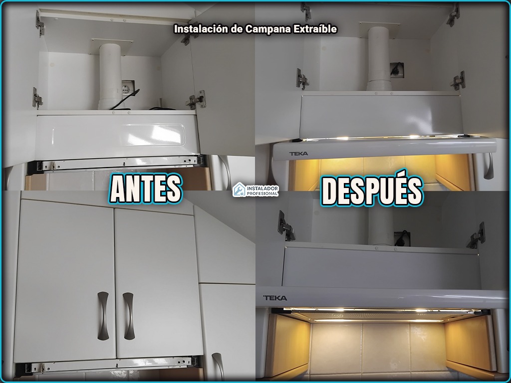 antes y despues instalacion campana extractora