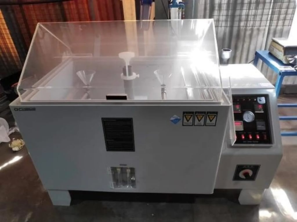 Salt spray testing conducted to evaluate corrosion resistance of barbells