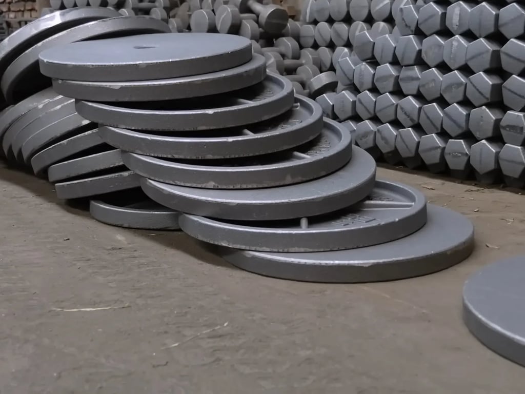 Cast iron components prepared for coating and finishing stages