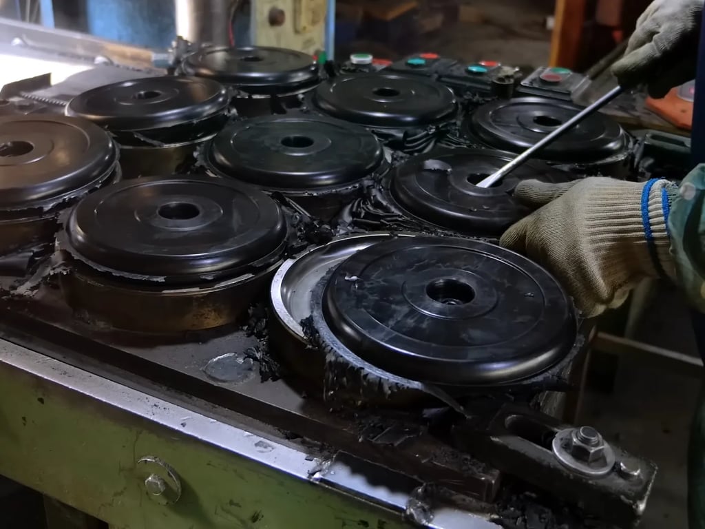 Cooling and trimming process for small rubber plates production