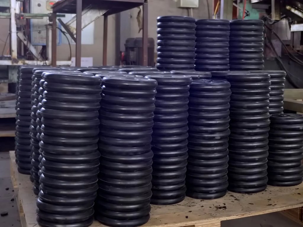 Finished small rubber plates prepared for packaging and shipment