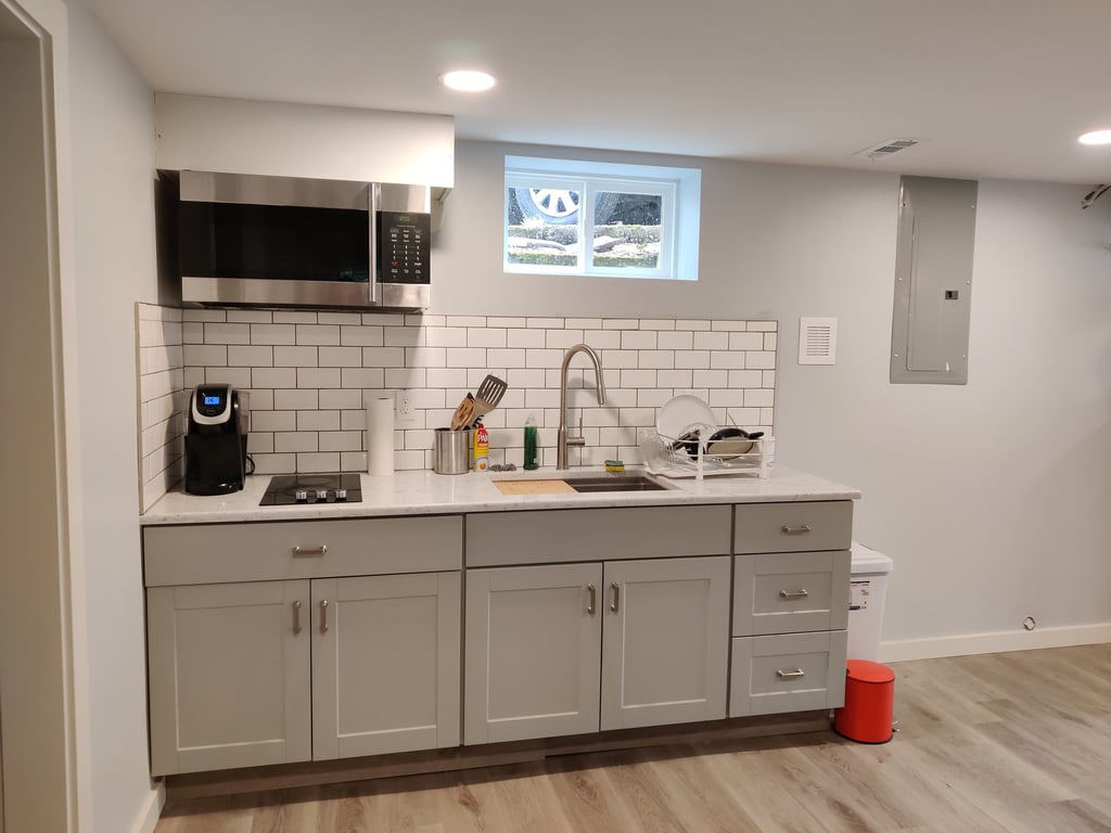 apartment kitchen with subway tile backsplash