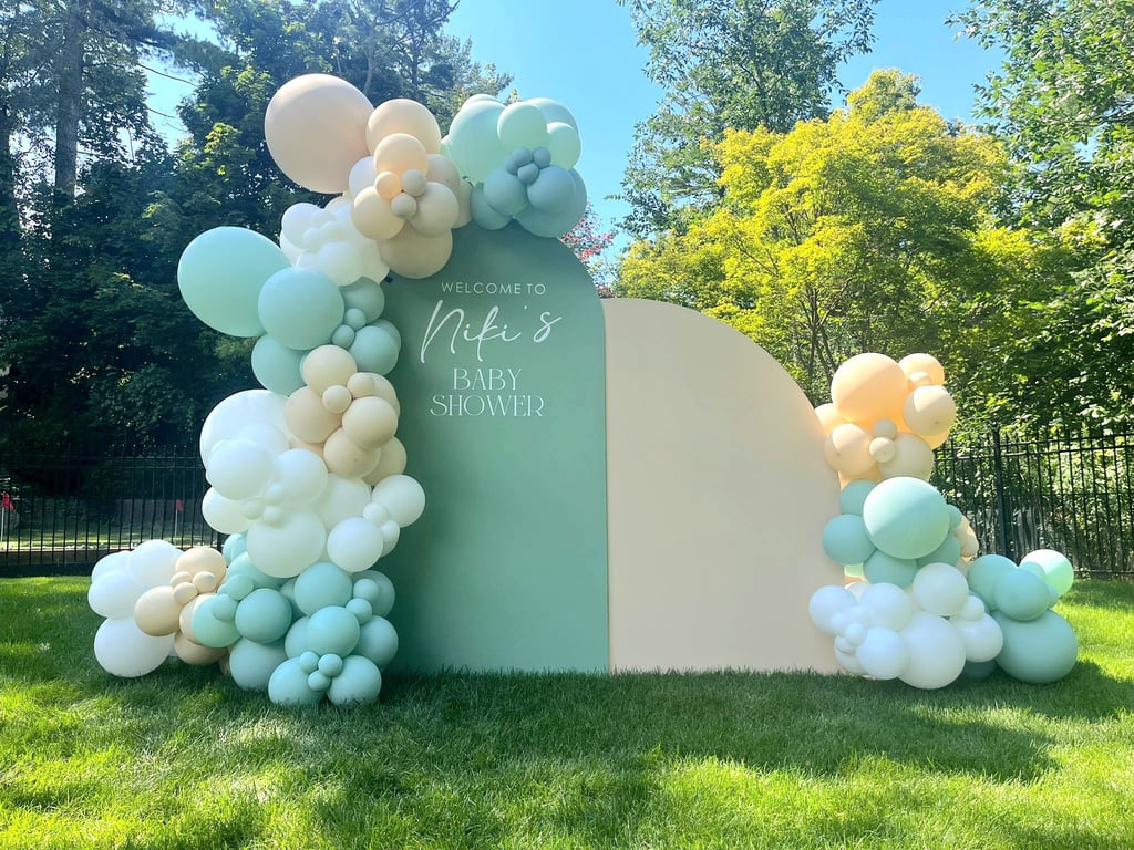 Baby shower balloon backdrop with 2 panels
