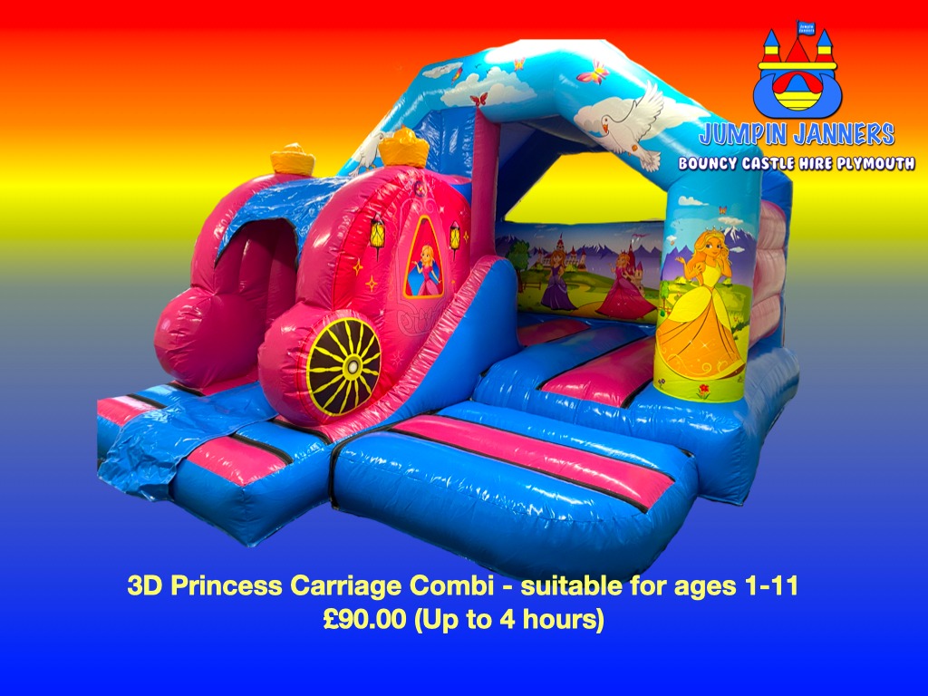 3D Princess Carriage Combi Bouncy Castle Hire Plymouth