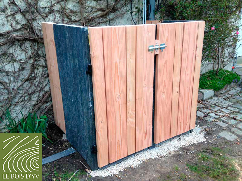 cache poubelle en bois et ardoise