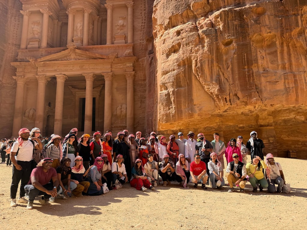 Worship in the Desert group photo at Petra, Jordan