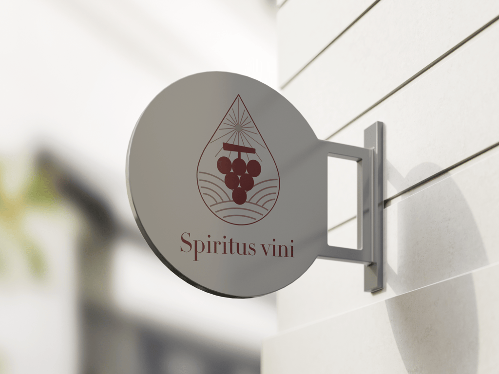Enseigne Spiritus Vini en métal avec logo