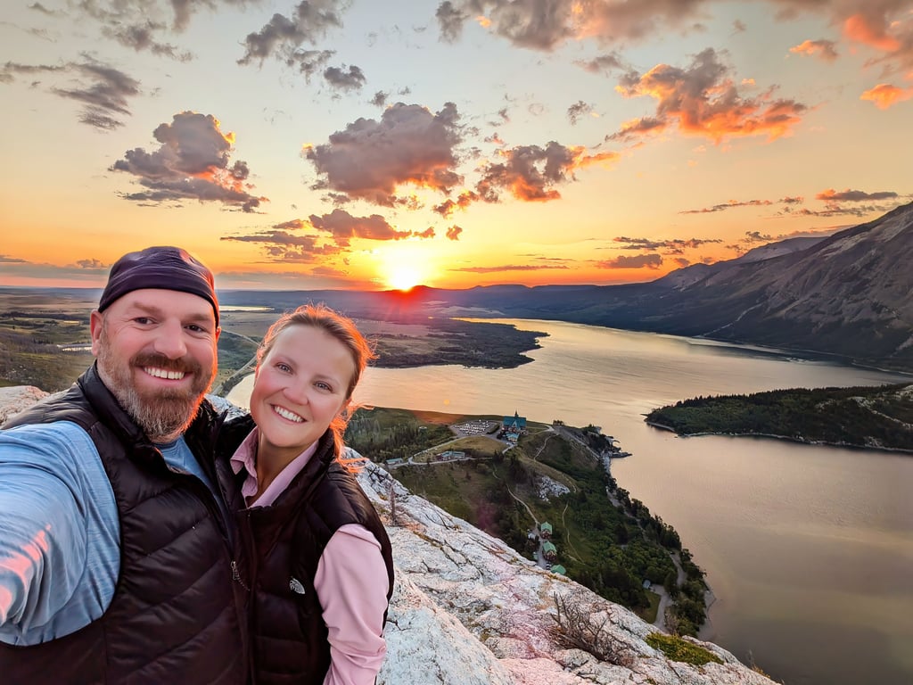 Ben and Anna at sunrise on Bear’s Hump above Upper Waterton Lake.