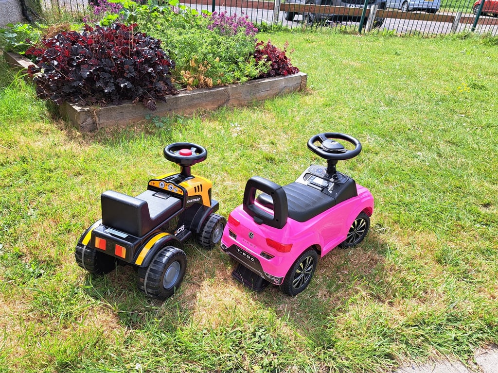 Outdoor ride-on toys at Little Fishies Elsenham toddler group near Saffron Walden.