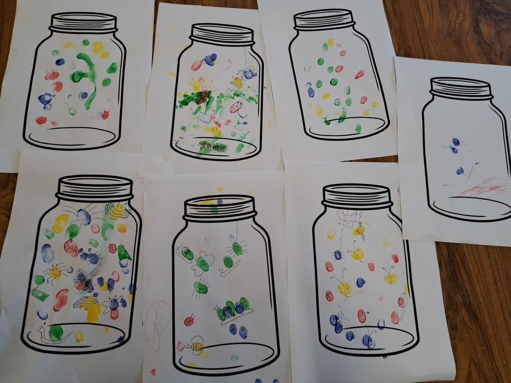 Toddler fingerprint craft activity at Little Fishies baby and toddler group in Elsenham.