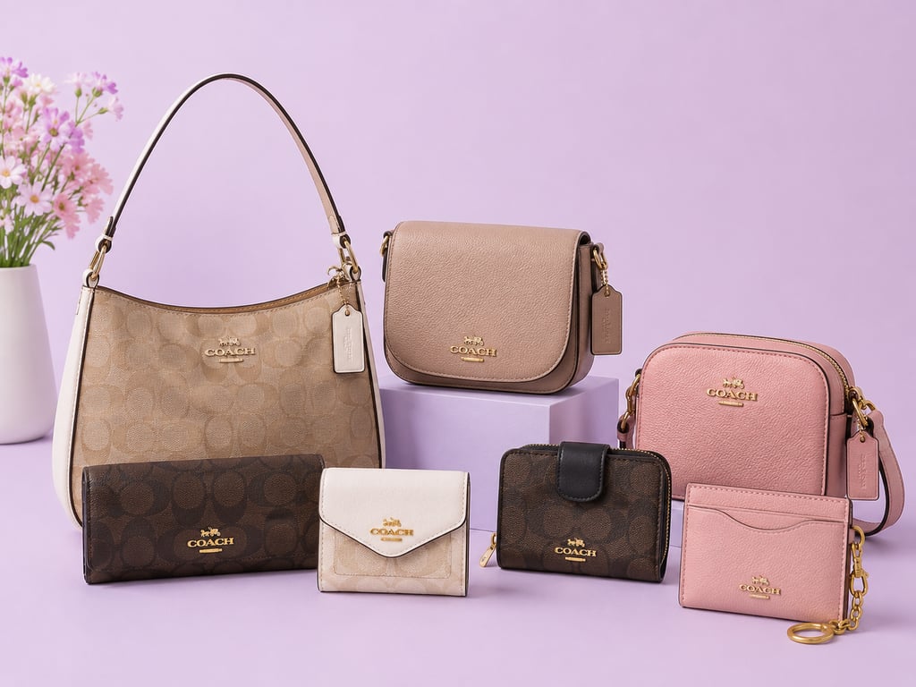 Una colección de bolsos, monederos, muñequeras y carteras marca Coach