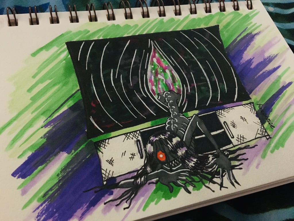 demon crawling out of the tv. Like movie The Ring.