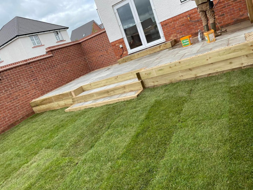 Worcester garden transformation with new slabbing by B R Building and Landscapes