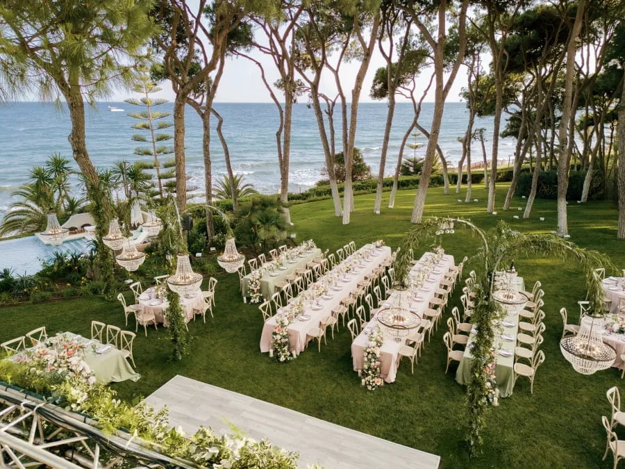 Wedding ceremony setup at Villa El Rincon facing the sea