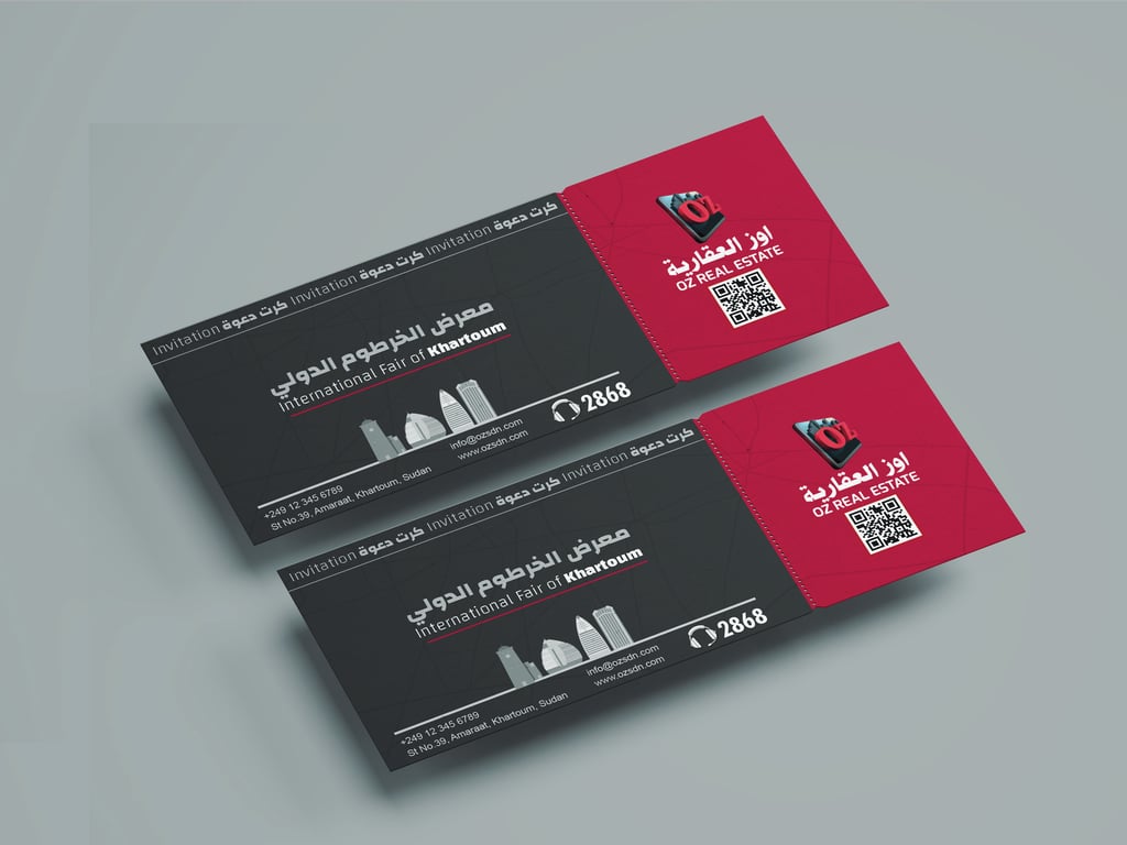 two red and black business cards