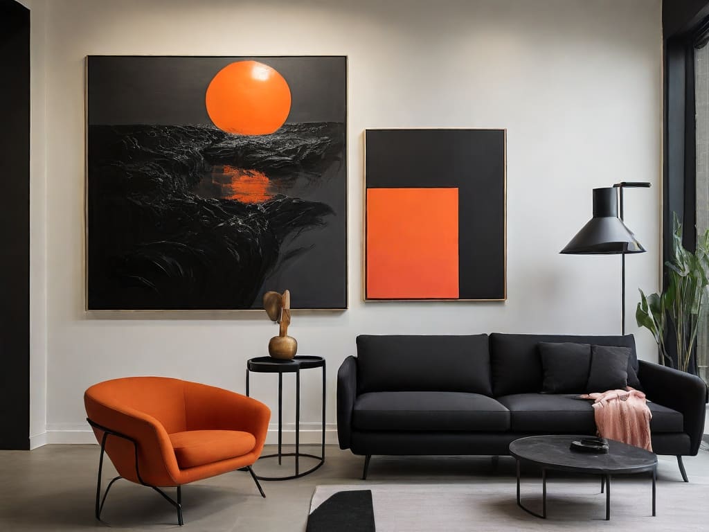 Sala de estar em tons de cinza com sofá moderno e almofadas coloridas.