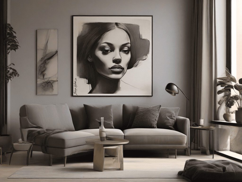 Quadro na parede da sala com decoração moderna e vibrante, adicionando um toque de art contemporânea