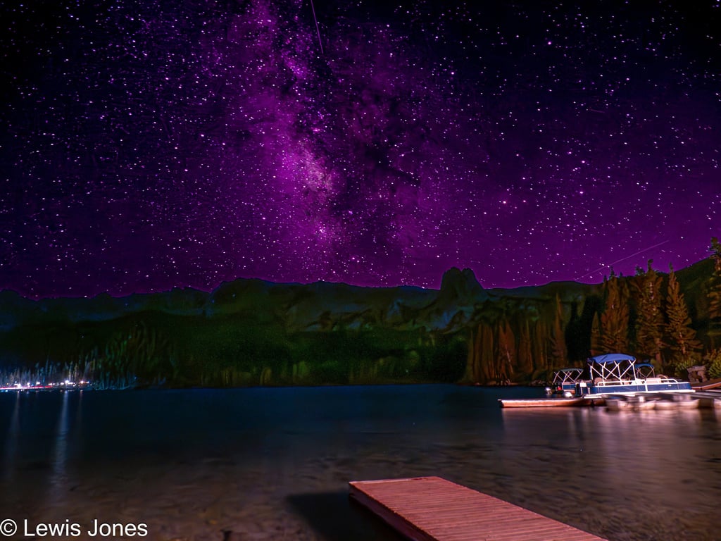 boats and Milky Way at Lake Mary in the Mammoth Lakes Basin