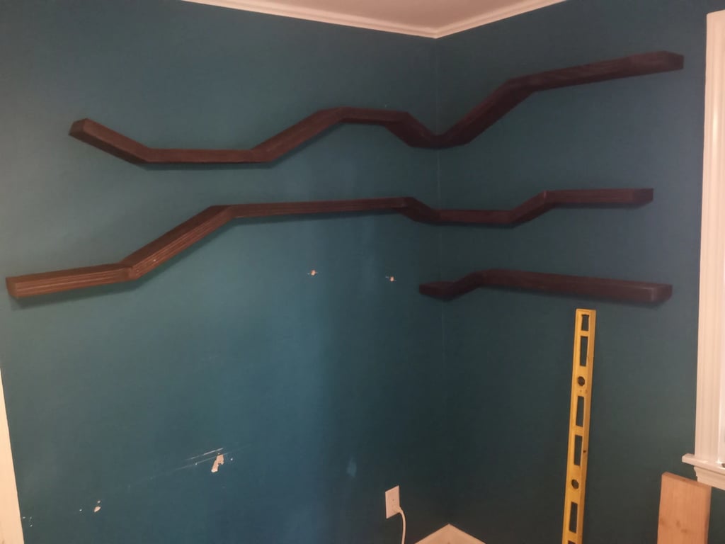 5 shelves installed, wrapping around corner