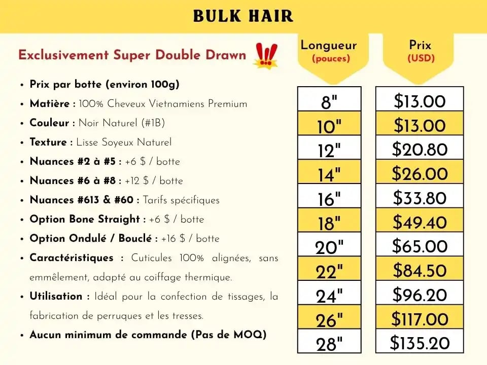 Cheveux en vrac price list vietnam hair fonisseur