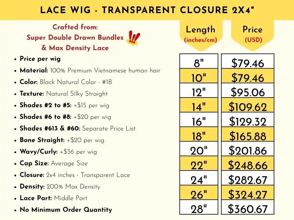 Price List Lace Wigs Vietnamese Hair Wholesale Vendor