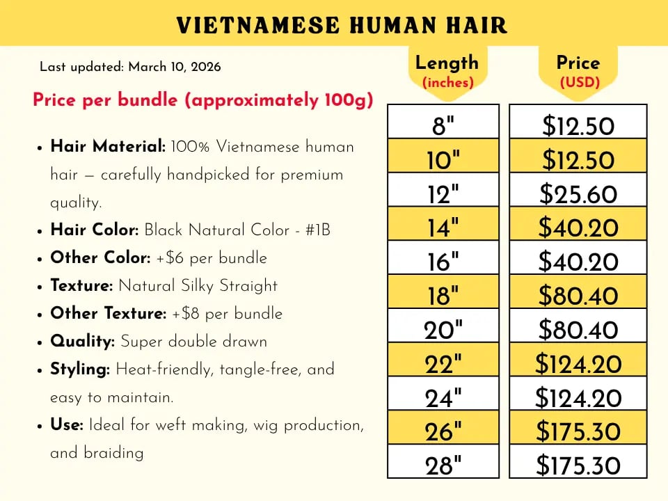 Price List Vietnamese Bulk Hair Bundles Wholesale Supplier - Wigs and Extensions