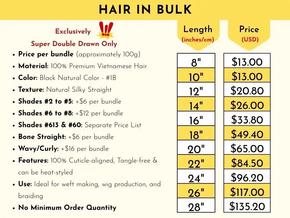 Price List Bulk Hair Bundles Vietnamese Hair Wholesale Vendor
