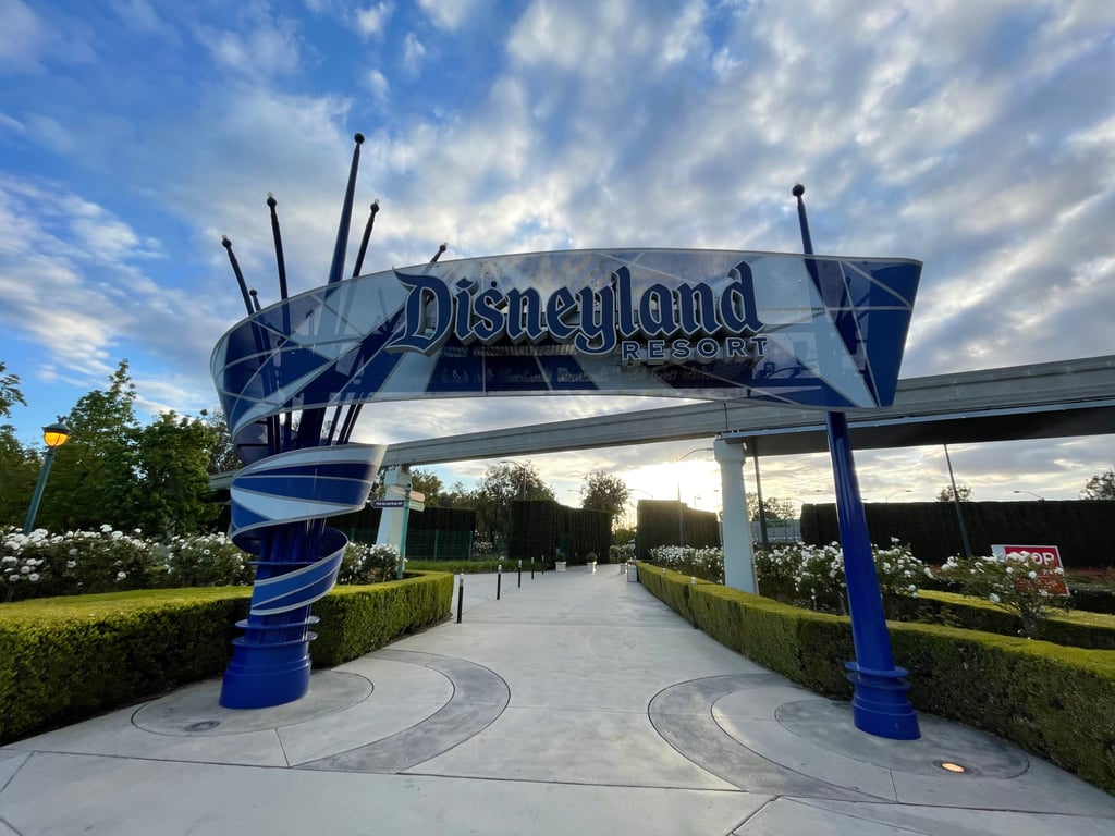 The entrance sign for the Disneyland Resort in Southern California