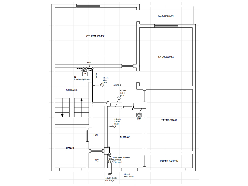 doğalgaz tesisatı mimari proje çizimi
