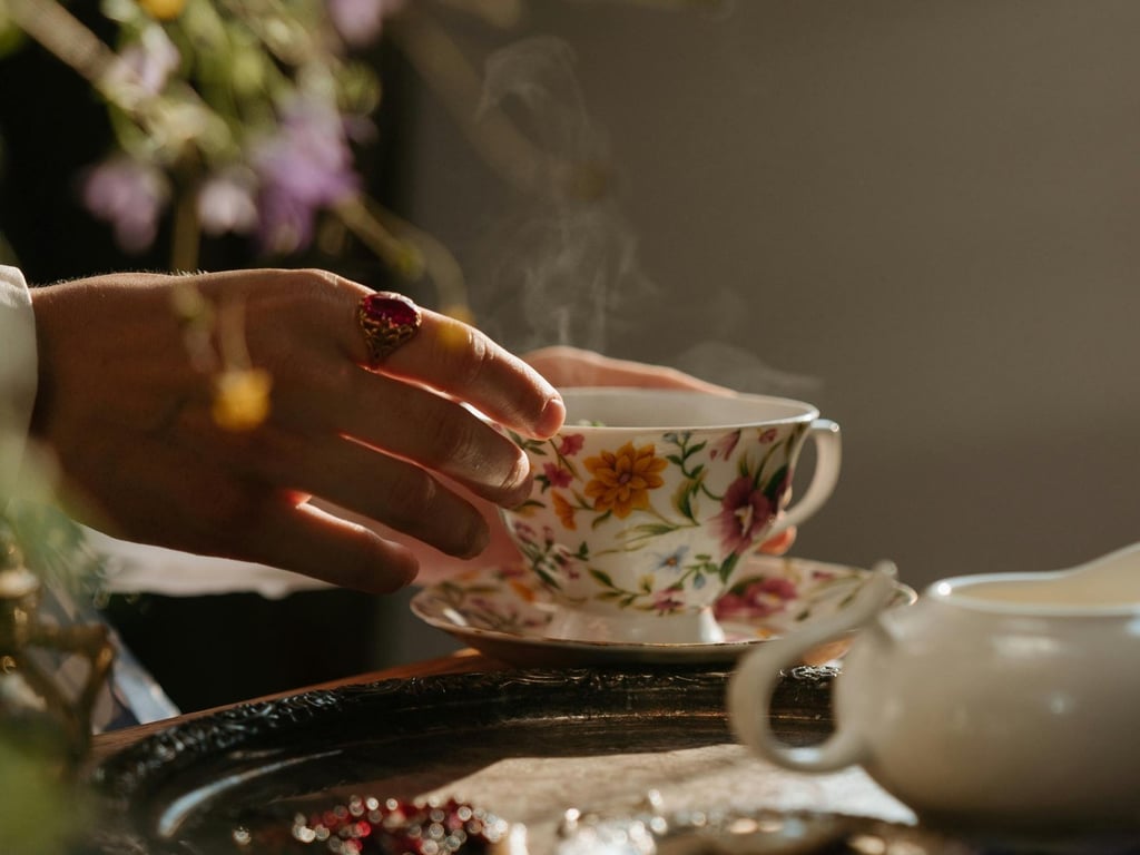 a person holding a cup of tea