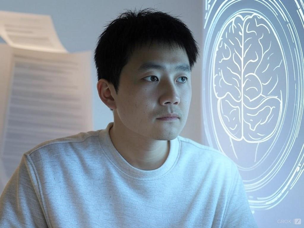 a man in a white shirt is looking at a computer screen