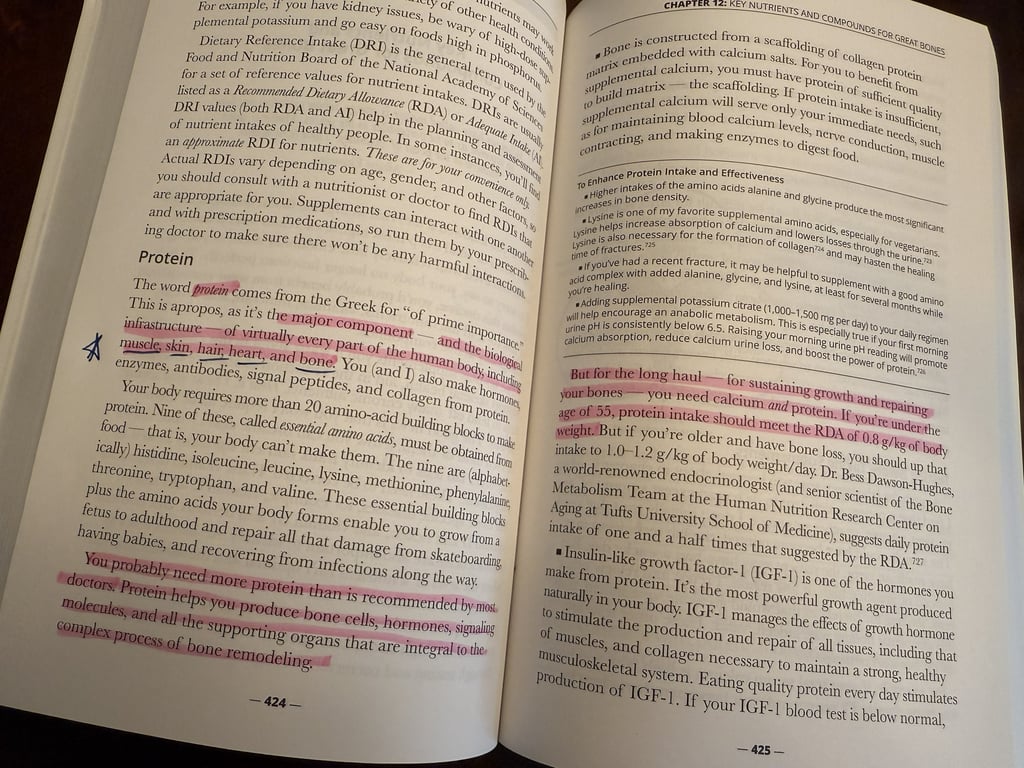 Book excerpt highlighting the importance of protein for building strong, healthy bones