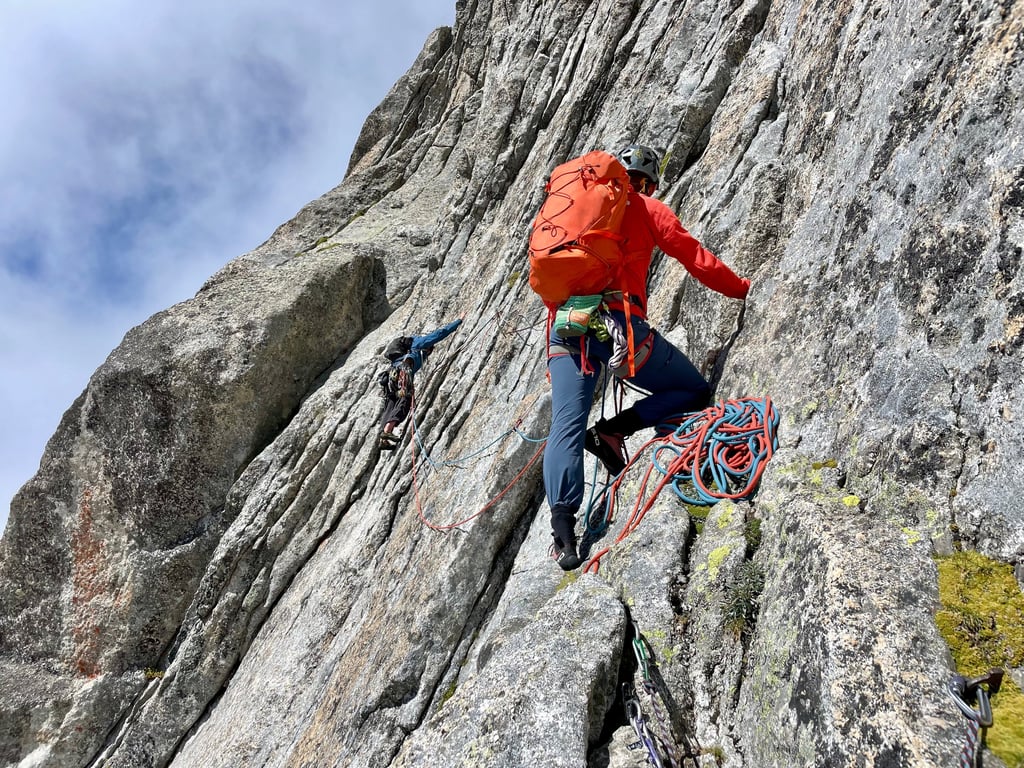 The crux pitch of Molteni route. Pizzo Badile, Valmasino.